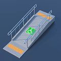 Wheelchair Accessible Ramp With Metal Handrails Green Symbol And Non-Slip Strips
