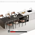 Modern Bar Counter With Dining Table And Comfortable Chairs In Open Layout 3d model