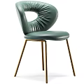 Modern Brown Leather Leisure Chair With Pleated Design Hollow Backrest And Gold Metal Legs