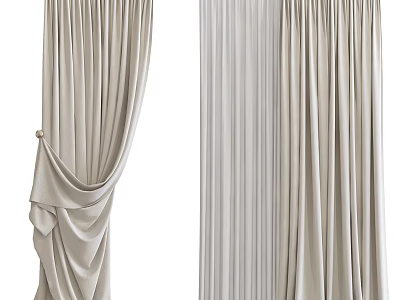 Elegant Beige Curtains With Pleated Drapery Design For Home Interior Decor 3d model