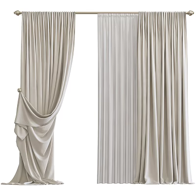 Elegant Beige Curtains With Pleated Drapery Design For Home Interior Decor 3d model