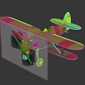 Vintage Green Red Passenger Plane Biplane Model With Propeller Wheels And Dark Background Details