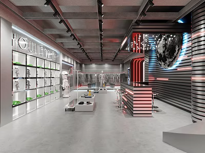 Modern Clothing Store Interior With Display Racks Mannequins And LED Lighting Design 3d model