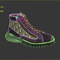Black Leather High Top Boots With Blue Laces Patterned Panel And Thick Sole