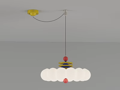 Cloud Shaped Pendant Light With White Shade Red Ball And Colorful Accents 3d model