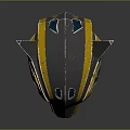 Futuristic Robotic Helmet With Gray Yellow Blue Geometric Design And Sleek Metallic Surface
