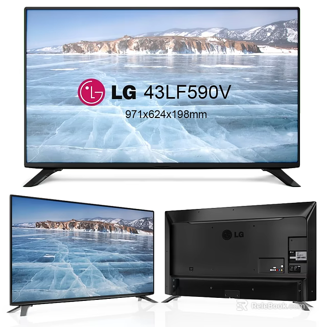LG 43LF590V TV 971x624x188mm Dimensions Scenic Screen Front Side Back View 3d model 