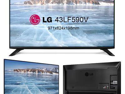LG 43LF590V TV 971x624x188mm Dimensions Scenic Screen Front Side Back View 3d model