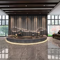 Modern Front Desk Reception With Wooden Panel Wall Round Desk Marble Floor And Large Windows