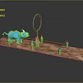 Blue Creature Monster Near Circular Ring With Lit Candles On Brown Platform