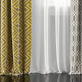 Yellow And Gray Geometric Pattern Curtains With White Sheer Window Panels 3d model