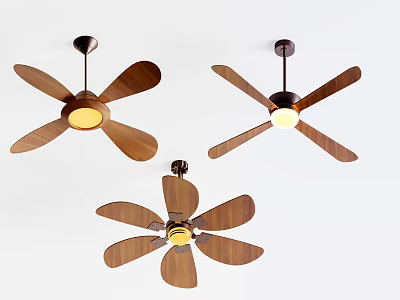 Modern Ceiling Fans With Wooden Blades And Lights In Various Designs 3d model