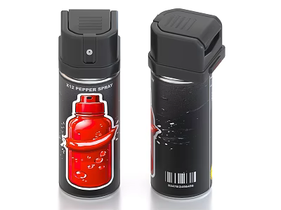 Portable Self Defense Pepper Spray Canister With Safety Lock And Red Label 3d model