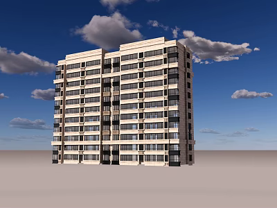 Modern High Rise Apartment Building Exterior With Blue Sky And White Clouds 3d model