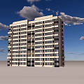 Modern High Rise Apartment Building Exterior With Blue Sky And White Clouds