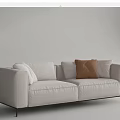 Modern Two Seater Sofa With Light Colored Fabric Brown Cushion And Black Metal Legs