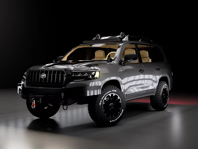 Tough Off Road Toyota SUV with Dark Colored Body Roof Rack Large Wheels and Beige Interior 3d model