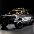 Tough Off Road Toyota SUV with Dark Colored Body Roof Rack Large Wheels and Beige Interior