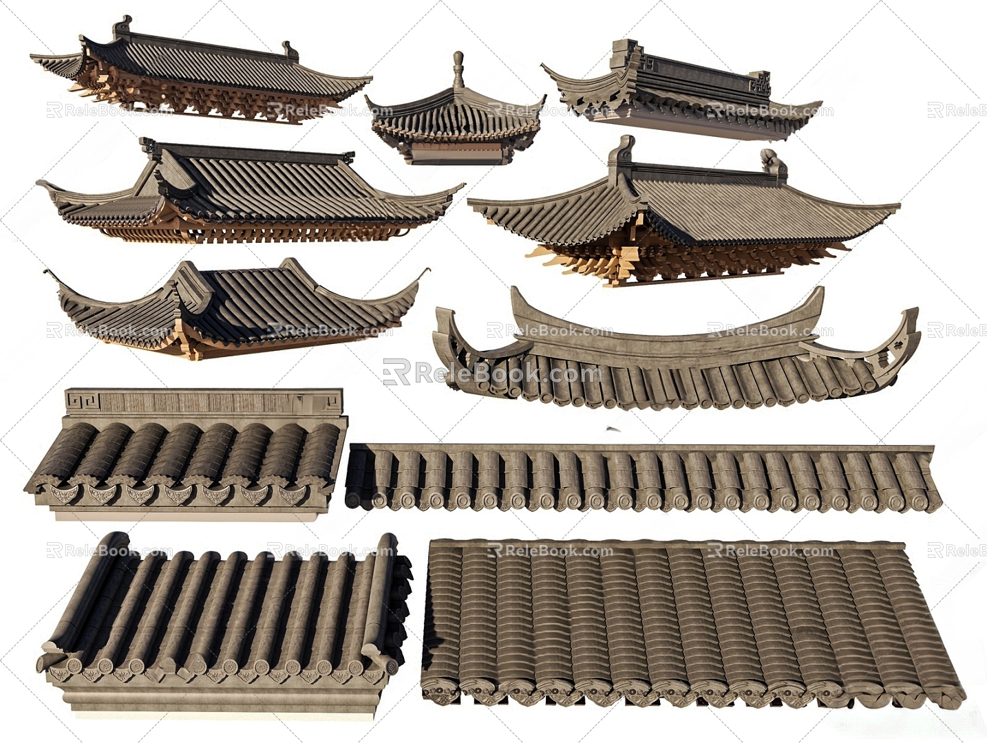 Chinese-style roof eaves eaves ridge 3d model