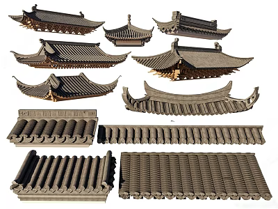 Traditional Building Exterior With Various Roof Tile Styles And Eave Designs 3d model