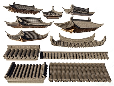 Chinese-style roof eaves ridge 3d model