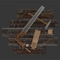 Wooden Truck Model Display With Saw Hammer And Wooden Blocks On Planks