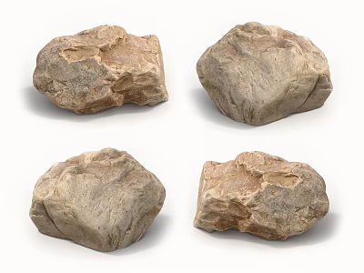 Natural Stones With Various Shapes And Textures On White Background 3d model
