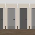 Modern Interior Hinged Doors With Frosted Ribbed Glass And Black Frames Design 3d model