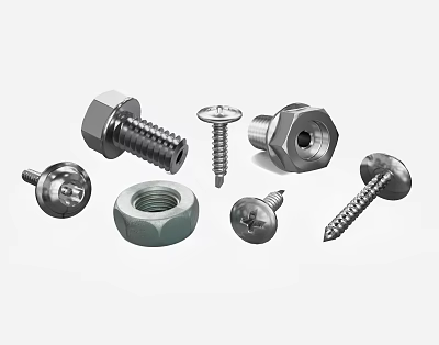 Assorted Hardware Tools Including Hex Bolts Nuts And Round Head Screws 3d model