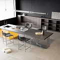 Modern Open Concept Kitchen With Sleek Island Bar Counter And Black Chairs