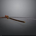 Japanese Katana Sword with Red Decorated Handle Brown Scabbard and Silver Blade on Black Background