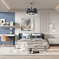 Modern Kids Bedroom Interior With Bed Wall Art And Study Desk