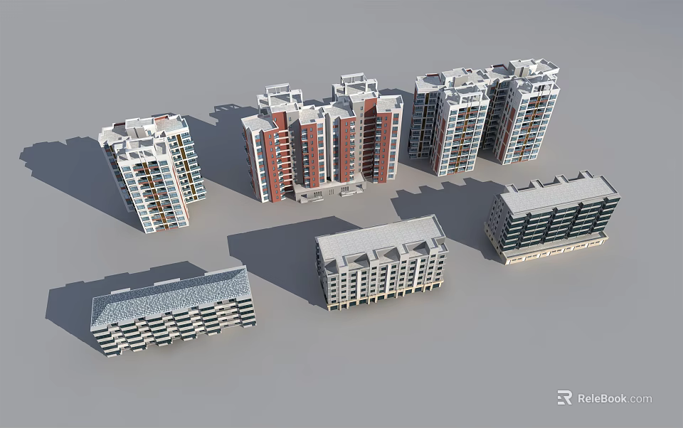 Modern Residential Buildings With Diverse Architectural Styles And Multi Story Designs 3d model 