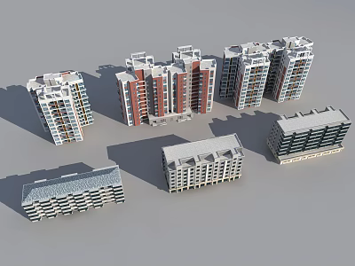 Modern Residential Buildings With Diverse Architectural Styles And Multi Story Designs 3d model