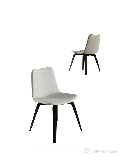 Modern Stylish Dining Chairs With Light Gray Fabric Seats And Black Legs 3d model 