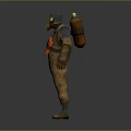 Protective Suit With Gas Mask And Backpack Tank Brown Outfit Red Black Patterns Gloves Boots