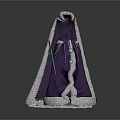Elegant Purple Cloak With Gray Furry Trim And Blue Decorative Accents