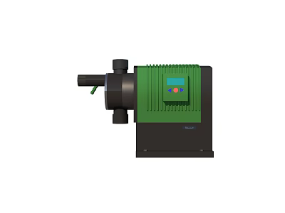 Industrial Equipment With Green Control Panel Black Main Body And Pipeline Connection 3d model