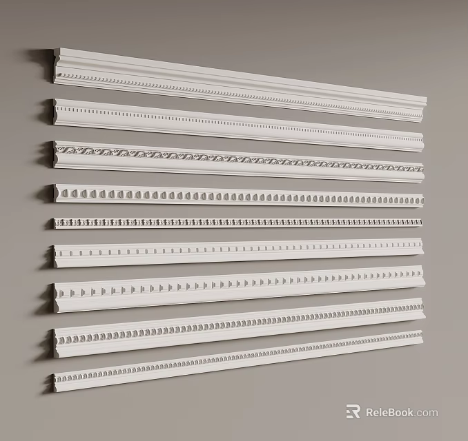 White Gypsum Coving With Various Decorative Designs For Interior Decoration And Home Renovation 3d model 