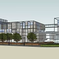 Modern Commercial Complex With Glass Curtain Walls And Landscaped Outdoor Spaces