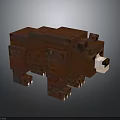 Pixel Art Brown Bear Figure With Blocky Design And White Snout Details