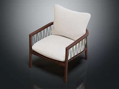 Modern Leisure Chair With Wooden Frame Metal Slat Armrests And Light Colored Cushion 3d model