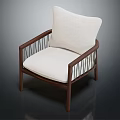 Modern Leisure Chair With Wooden Frame Metal Slat Armrests And Light Colored Cushion