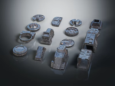 Detailed Mechanical Scene Components With Various Shapes And Metal Textures 3d model