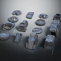 Detailed Mechanical Scene Components With Various Shapes And Metal Textures