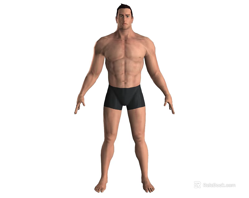 Shirtless Muscular Man Standing In Black Shorts And Barefoot Full Body Pose 3d model 
