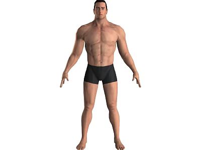 Shirtless Muscular Man Standing In Black Shorts And Barefoot Full Body Pose 3d model