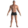Shirtless Muscular Man Standing In Black Shorts And Barefoot Full Body Pose