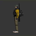 Man In Yellow Jacket Gray Cap Black Vest With Gun Brown Pants White Sneakers