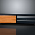 Modern TV Stand With Oak Wood Cabinet Door And Black Open Shelves